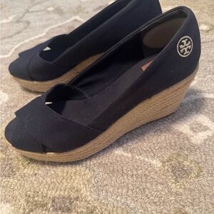 Tory Burch Navy Blue Espadrille Canvas Wedges 9